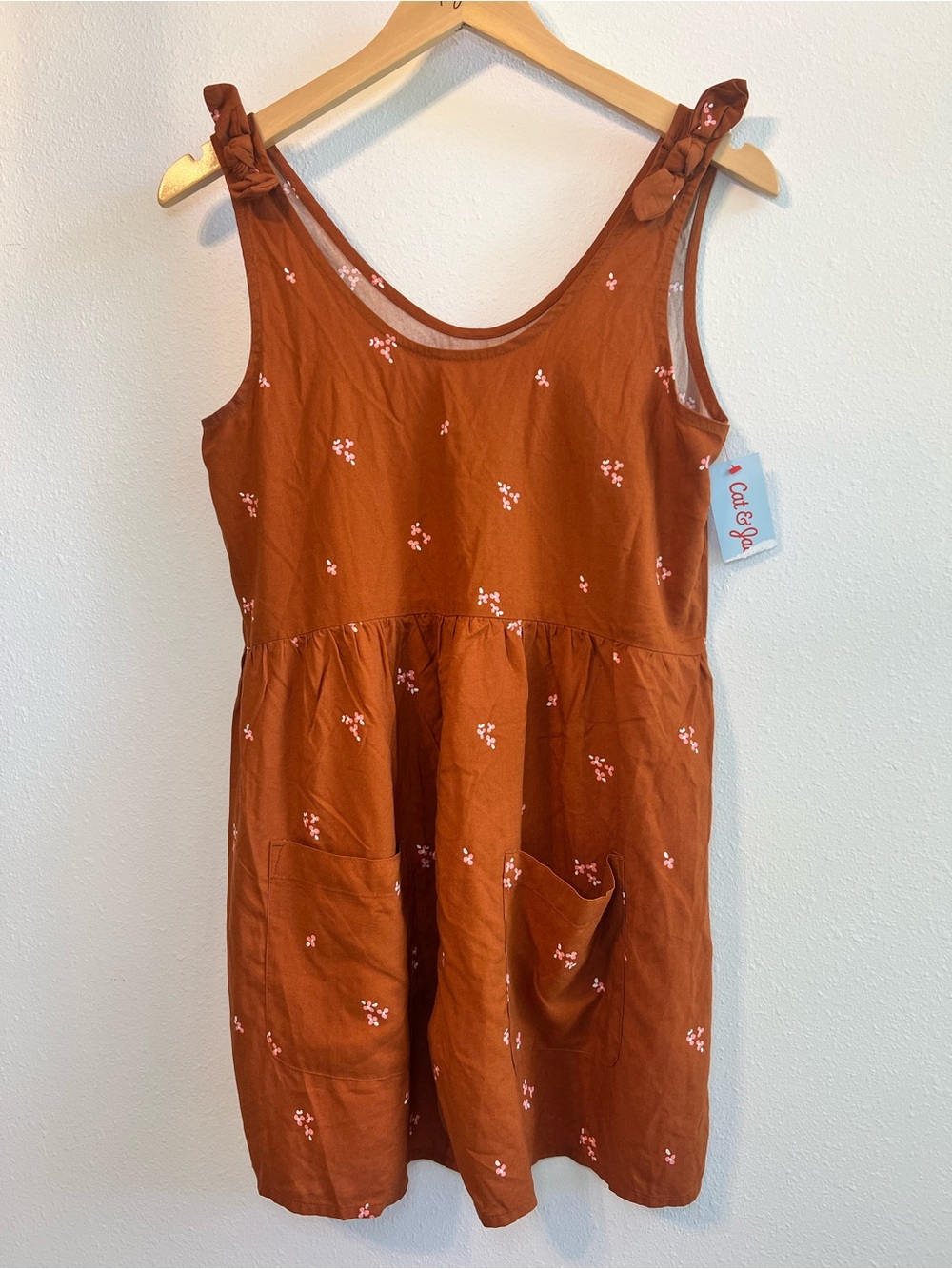 NWT Cat & Jack Girls XL 14/16 Rust Orange Floral Romper with Pockets